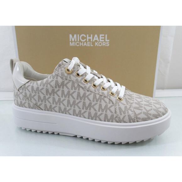 Michael Kors Emmett Lace up MK Logo Jacquard Sneakers Vanilla Beige Size 8